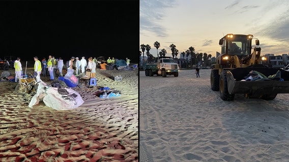 Authorities clean up beach encampments in 'No Man's Land' between Santa Monica, Venice