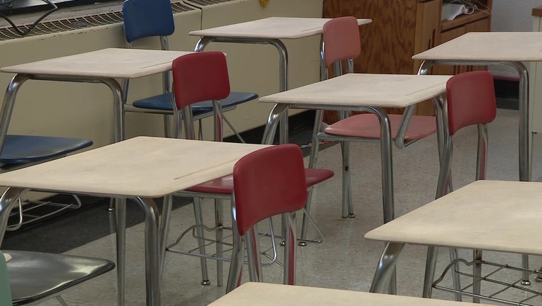 desks in a classroom