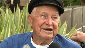Dodger fan celebrates 100th birthday at his first Dodger game