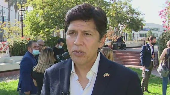 Dozens protest outside LA City Council's Kevin de León's office