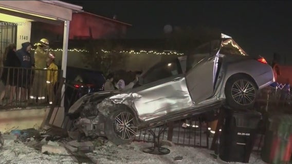 5 injured after car flies off Freeway, into East LA front yard