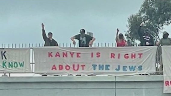 'Kanye is right' banner hung over 405 Freeway in LA adds to rising antisemitism fears