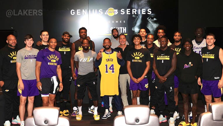 Will Smith visits the Los Angeles Lakers in the team's annual "Genius Series" talks. PHOTO: Lakers on Twitter.