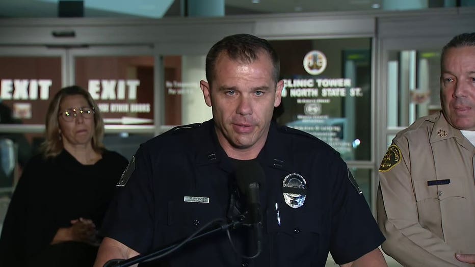 El Monte Police Chief Ben Lowry speaks in a press conference after two officers in his department were shop and killed during an ambush in the line of duty.