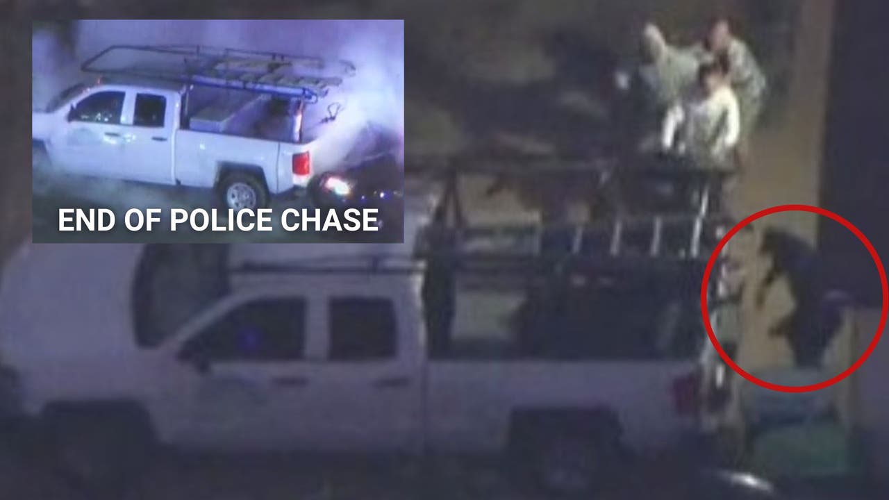 GTA police chase suspect steals pickup truck on live TV in LA County