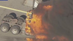 Big rig explodes into flames during police chase on 5 Freeway in LA County