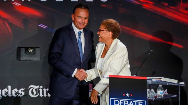 Caruso, Bass make final push in LA mayor's race ahead of Election Day