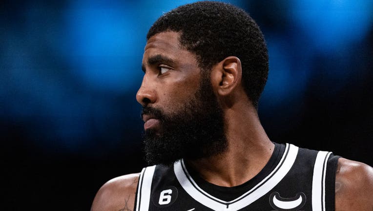 Kyrie Irving #11 of the Brooklyn Nets looks on during a break in the action during the first quarter of the game of the Chicago Bulls at Barclays Center on November 01, 2022. (Photo by Dustin Satloff/Getty Images)