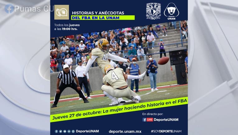 Andrea Martinez made history after making an appearance on field as Mexico's first female college football kicker. PHOTO: Pumas CU