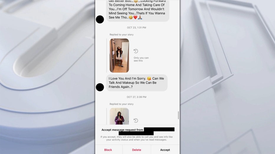 Screenshot of Natalia Bryant's alleged stalker messaging her on Instagram