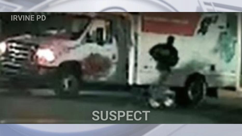 Irvine PD released a photo of a person believed to be the suspect running away in a U-Haul truck.