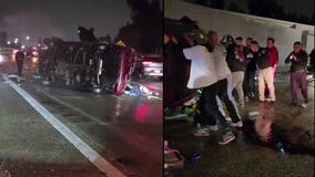 VIDEO: Good Samaritans rescue driver from vehicle that flipped over on the 10 Freeway