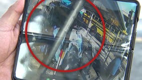 Surveillance video captures moment pursuit suspect crashes into fruit stand