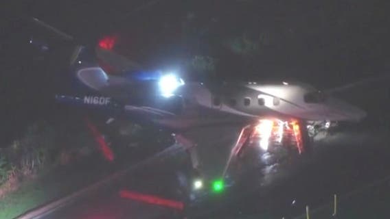 Private jet skids off runway in Hawthorne