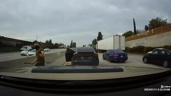 Video shows Tesla driver attack another vehicle on SoCal freeway