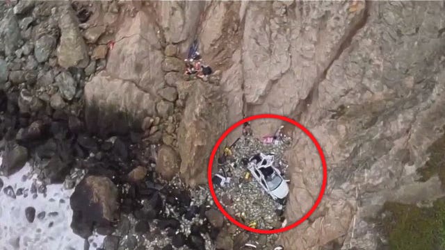 '2 adults, 2 children went 300 feet over a cliff': Intentional crash shocks emergency crews