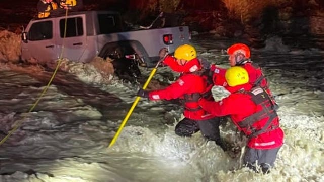 Family rescued from floodwaters 'multiple feet high' in San Bernardino County