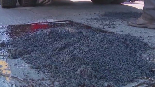 Crews working to repair potholes around California after heavy rains drenched state