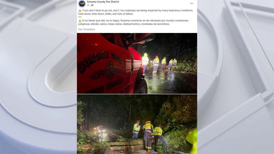 Late Wednesday night, the Sonoma County Fire Department urged the public to avoid hitting the roads in the wake of the California severe weather.