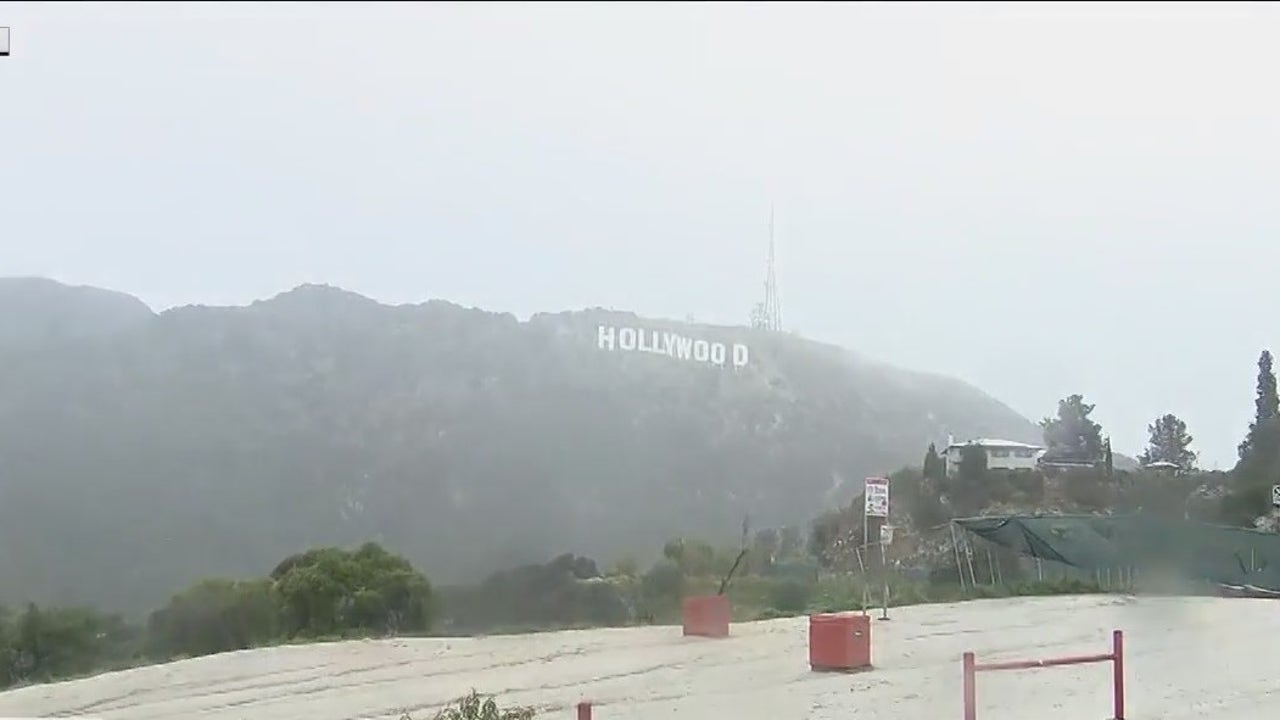 Hollywood sign sees snow, hail during coldest storm in years