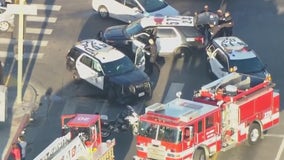 Man hospitalized following 3-car crash involving LAPD vehicle in Westlake area