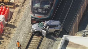 Two injured after train collides with car in Covina