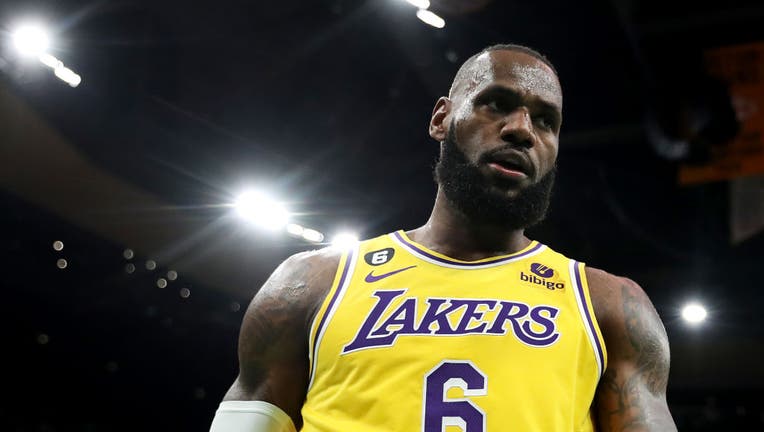 LeBron James #6 of the Los Angeles Lakers looks on during the first half against the Boston Celtics at TD Garden on January 28, 2023 in Boston, Massachusetts. (Photo by Maddie Meyer/Getty Images)