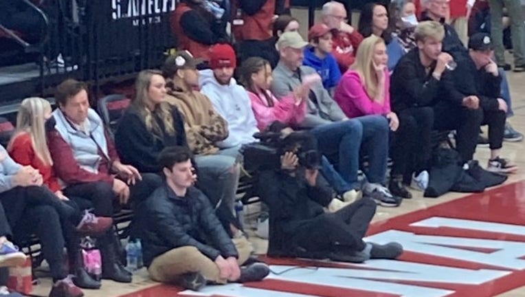 steph and riley at stanford game
