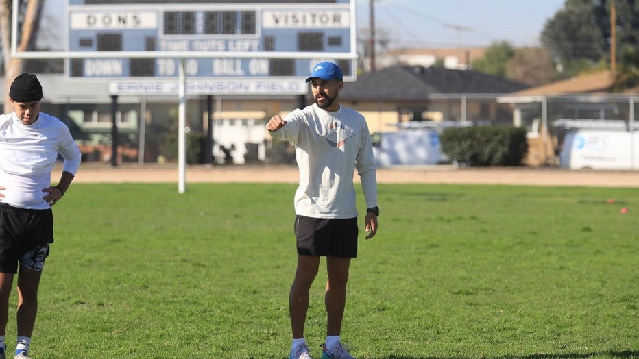 Joshua Perea was honored by the College Football Playoff and LA's host committee for his work with students as a PE teacher in Pico Rivera.