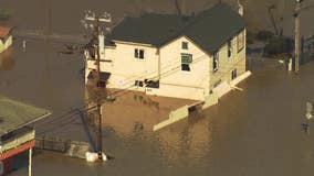Aerial view of breached levee on the Pajaro River in Monterey County