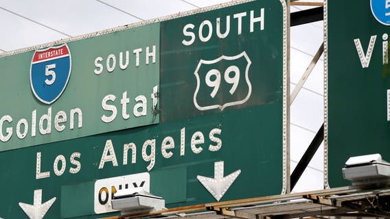 LA's 5 Freeway sign falls, revealing historic US 99 emblem