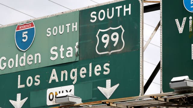 LA's 5 Freeway sign falls, revealing historic US 99 emblem