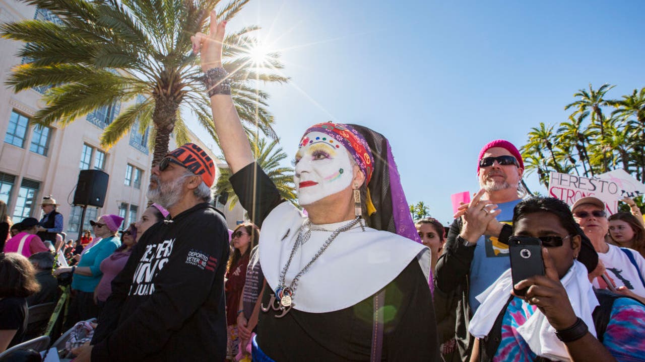 Thousands protest Dodgers' Pride Night event honoring LGBTQ 'nun' group