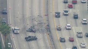 Alleged wrong-way driver killed in fiery 3-car crash on 101 Freeway in East Hollywood