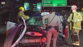 Taxi driver killed, 3 injured in wrong-way crash on 110 Freeway in South LA