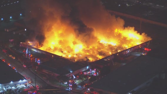 Massive fire demolishes Commerce industrial building