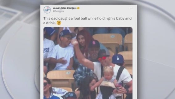 Dodger dad goes viral after catching foul ball while holding baby and beer
