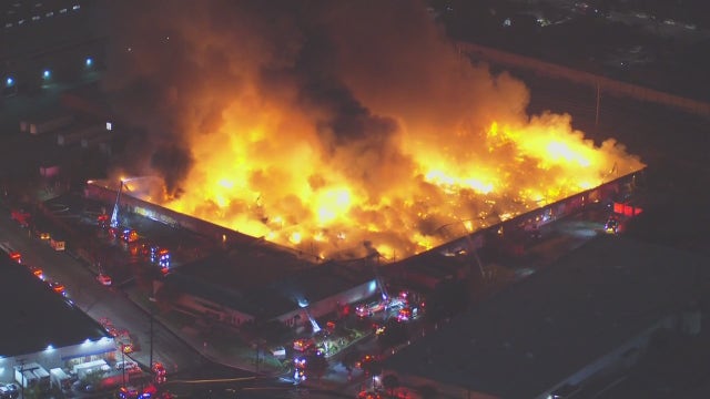 Massive fire demolishes Commerce industrial building