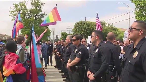 Protest erupts outside North Hollywood elementary school amid Pride event