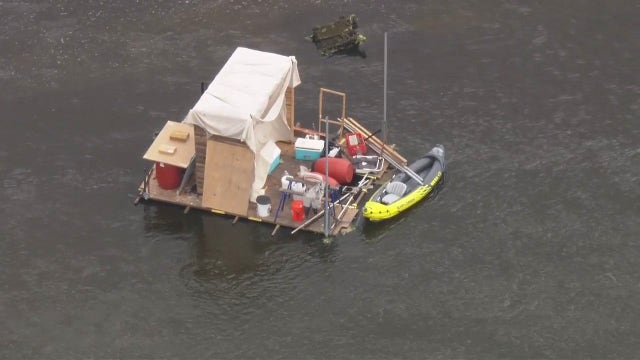 Floating artwork seen in Ballona Creek