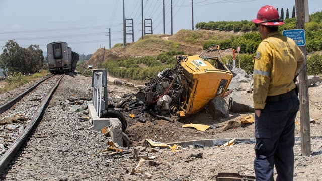 Amtrak train derailment: Crews work to clear tracks in Moorpark