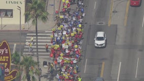 Hollywood workers brave heat for solidarity march as strikes continue