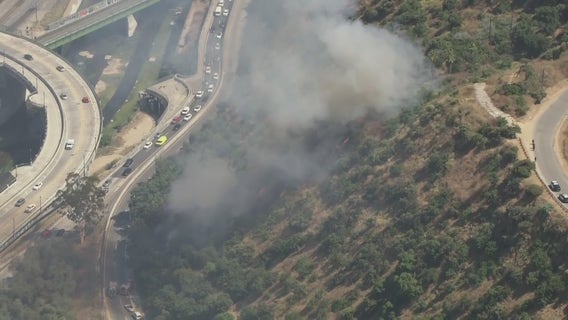 Vehicle fire spreads to brush in Elysian Park