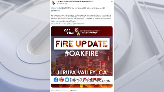 'Oak Fire' in Jurupa Valley burns 140 acres in 1 day before full containment