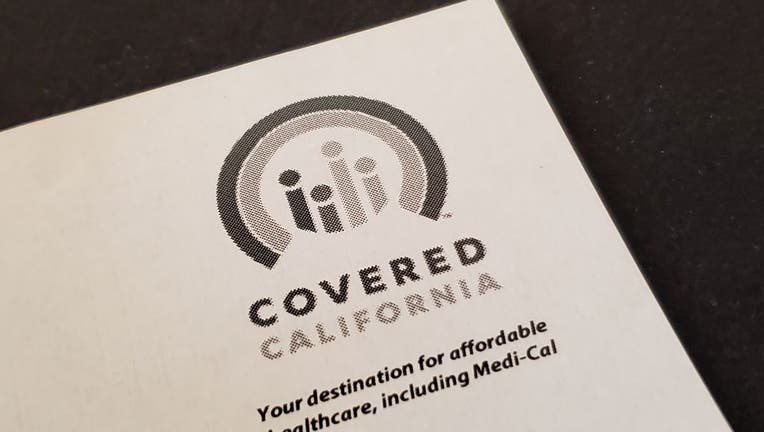 Close-up of logo on paper for Covered California, the State subsidized health insurance exchange and Medicaid administrator for the state of California