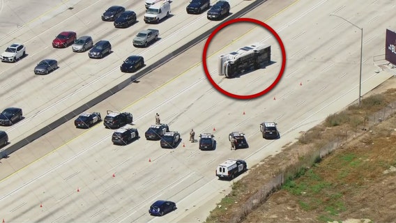 Motorhome pursuit ends in rollover crash on 405 Freeway in Carson