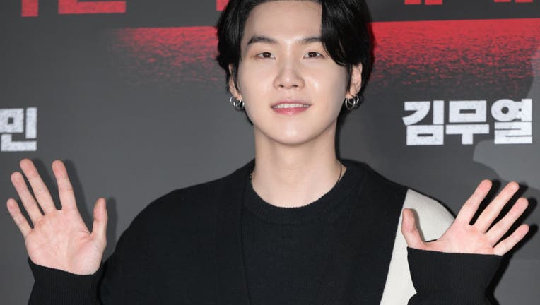 Suga of boy group BTS is seen at 'The Devil's Deal' VIP Premiere at coex megabox on February 28, 2023 in Seoul, South Korea. (Photo by The Chosunilbo JNS/Imazins via Getty Images)