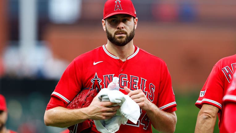 Lucas Giolito #24 of the Los Angeles Angels prior to the Major League Baseball game against the Philadelphia Phillies on August 28, 2023 at Citizens Bank Park in Philadelphia, Pennsylvania. (Photo by Rich Graessle/Icon Sportswire via Getty Images)