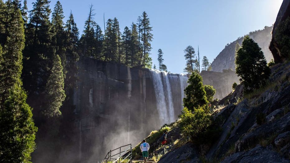 Visitors hike the Mist Trail toward Vernal Fall in the Yosemite National Park