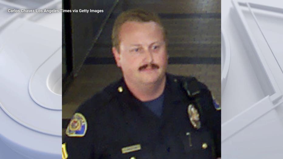 Ventura Police officers John Snowling patrol the Pacific View Mall routinely. (Photo by Carlos Chavez/Los Angeles Times via Getty Images. Photo taken in 2000)